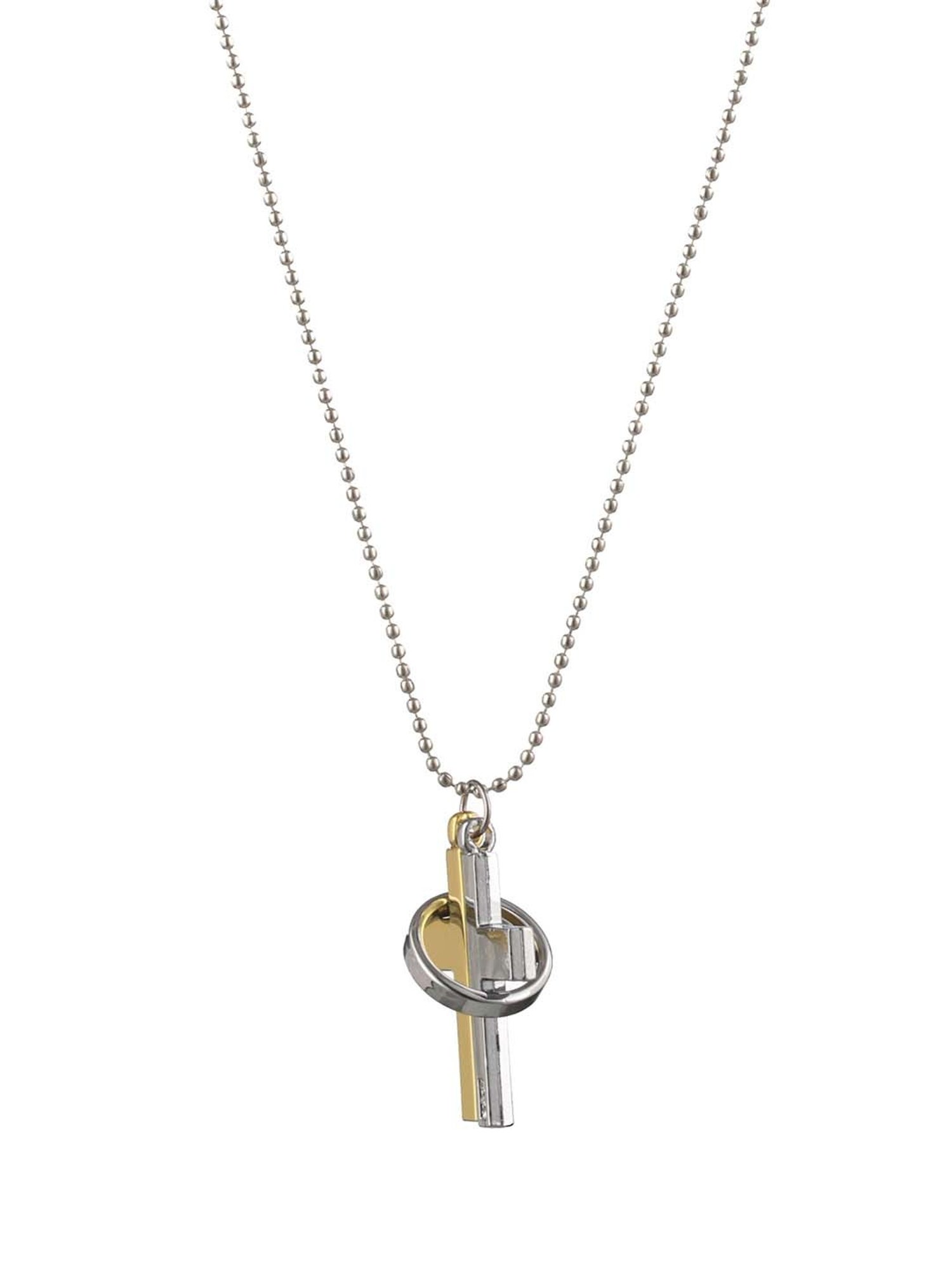 Bold by Priyaasi Dual-Toned Gold Silver Cross Ring Chain Necklace for Men