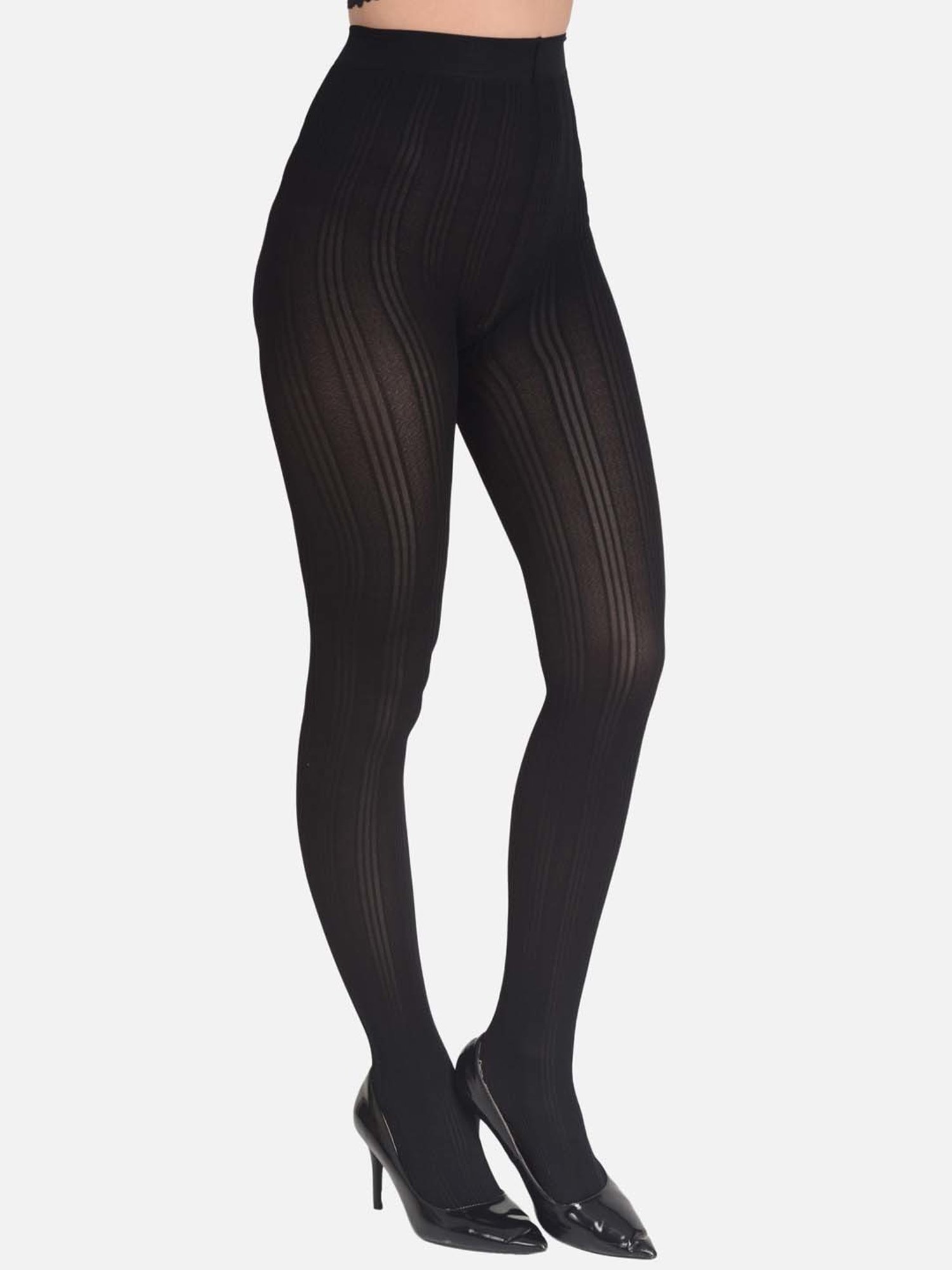 mod & shy Black Self Pattern Pantyhose Stockings