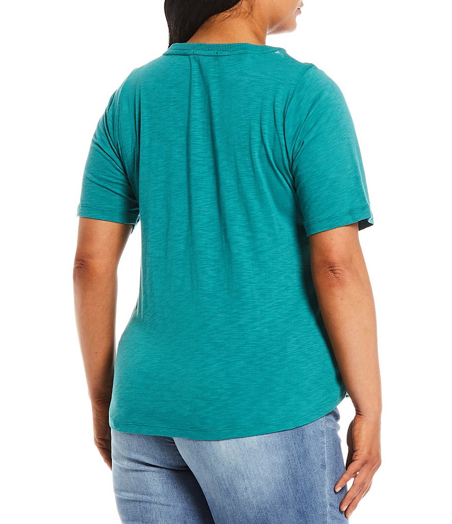 Democracy Plus Size Notch Neck Elbow Sleeve Screen Tee