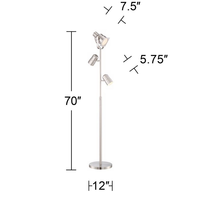 Possini Euro Design Modern Floor Lamp 3-Light Tree Brushed Nickel Adjustable Heads for Living Room Reading Bedroom Office