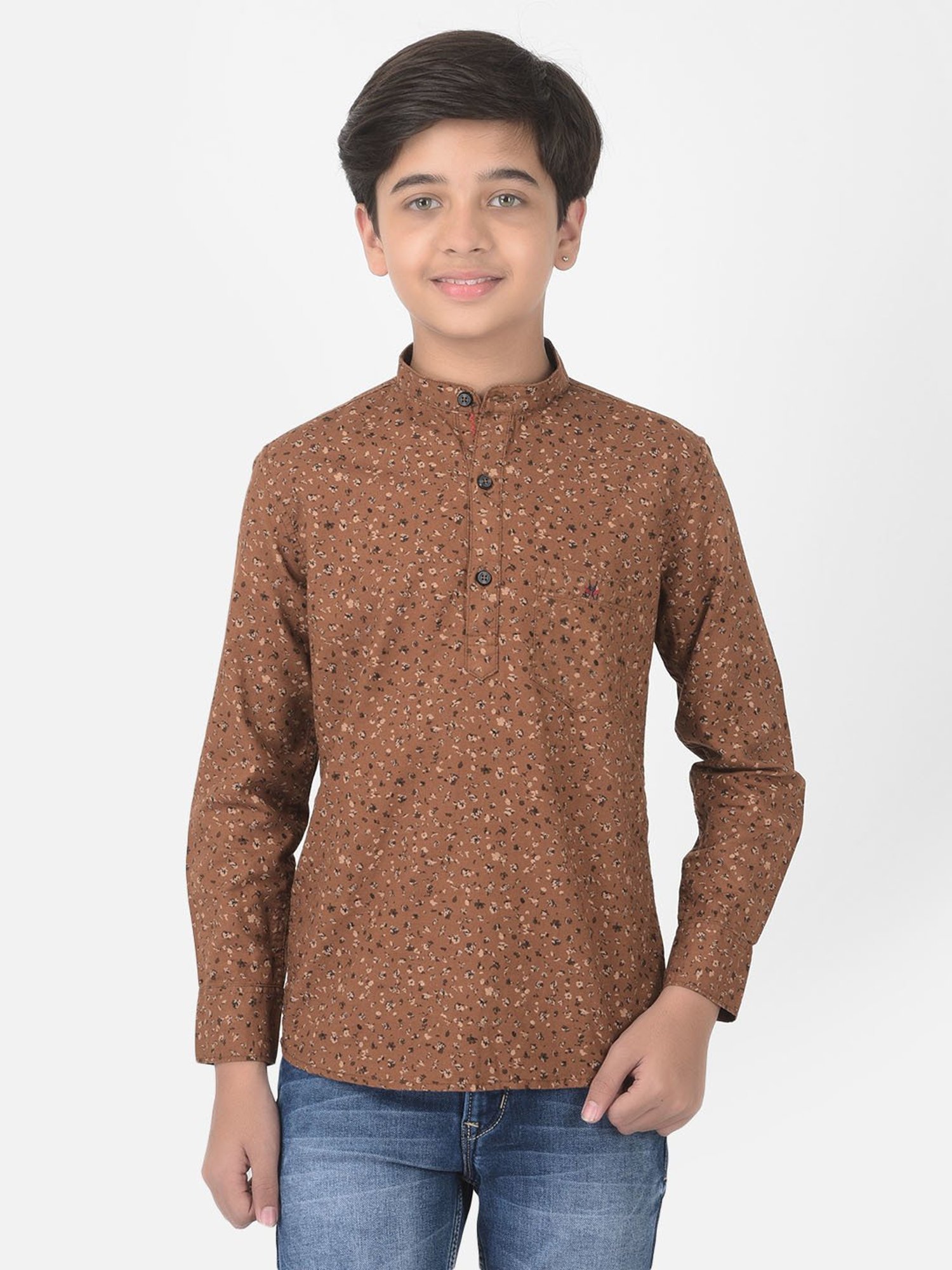 Crimsoune Club Kids Brown Printed Kurta