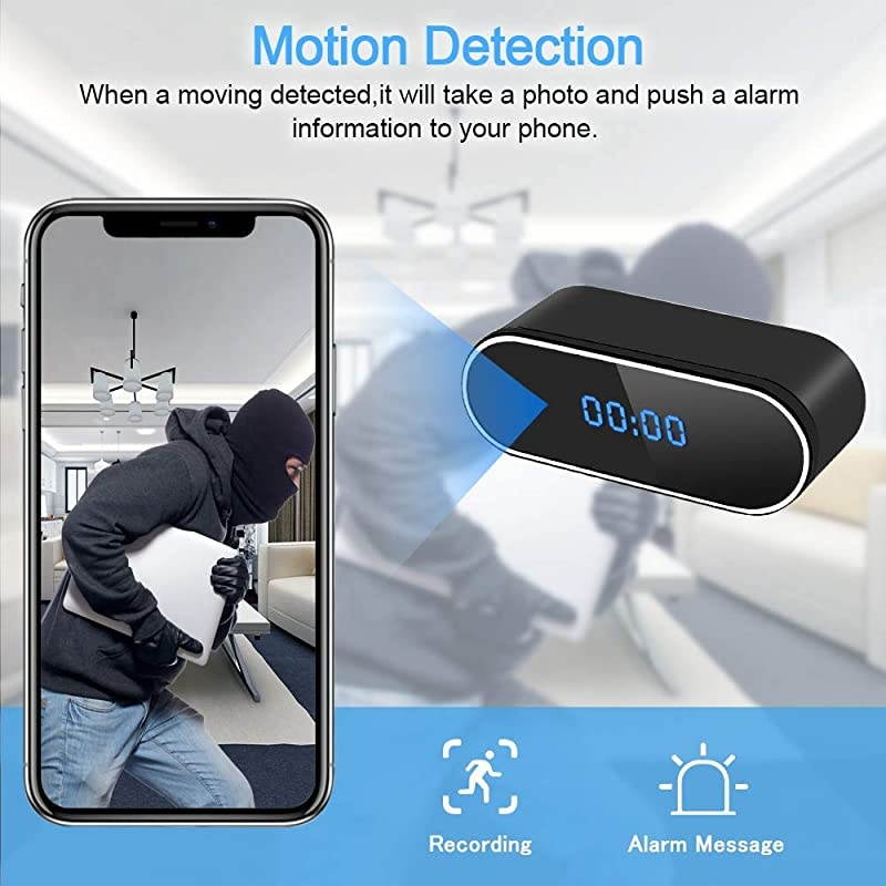 Hidden Camera Clock, WiFi Spy Clock Camera, Wireless Mini Clock Camera  1080P Home Security Camera Motion Detection 140&deg; Angle with Night Vision