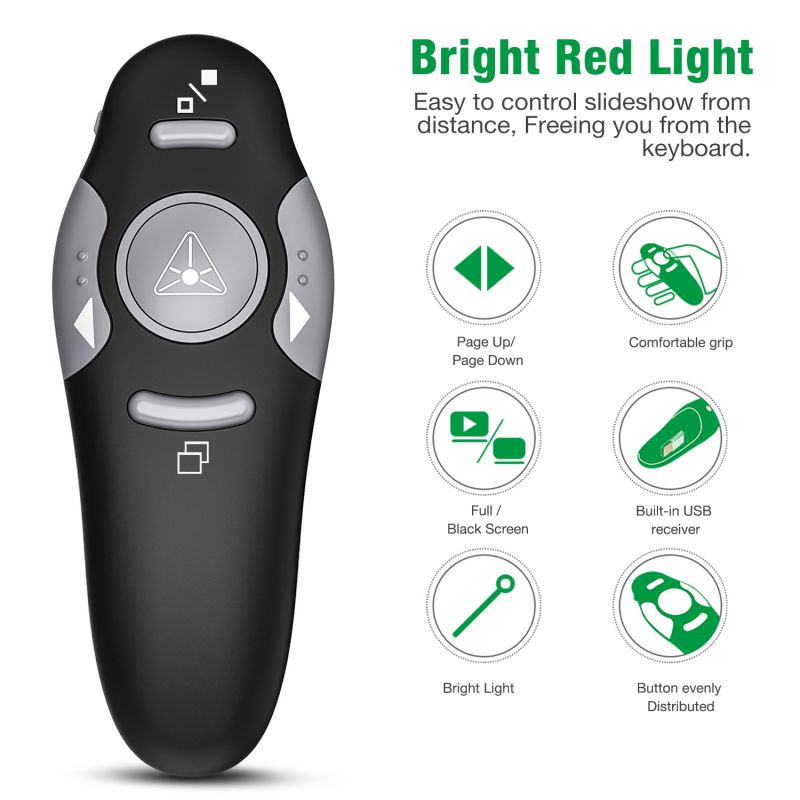 Wireless Presenter with Laser Pointer RF 2.4GHz Wireless Presenter Remote Presentation USB Control PowerPoint PPT Clicker
