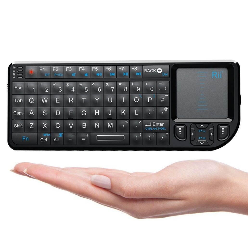 Rii 2.4G Mini Wireless Keyboard with Touchpad, Laser Pointer with Remote Control, Backlit Portable Keyboard Controller with USB Receiver for Windows/Mac/Android/PC/Tablets/TV/Xbox/PS3