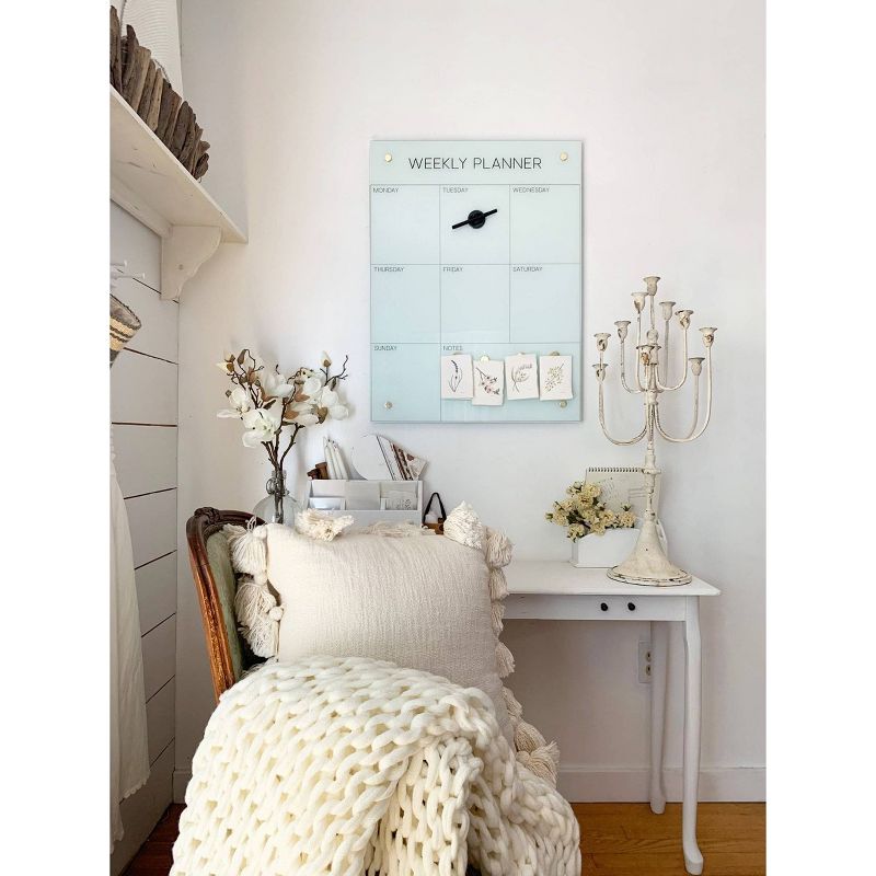 24" x 32" Weekly Planner Glass Hanging Magnet Wall Art Board Gold - Petal Lane