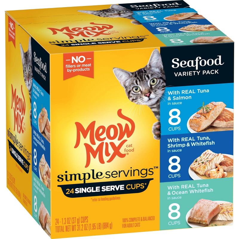 Meow Mix Simple Servings Seafood In Sauce Wet Cat Food - 1.3oz/24ct Variety Pack