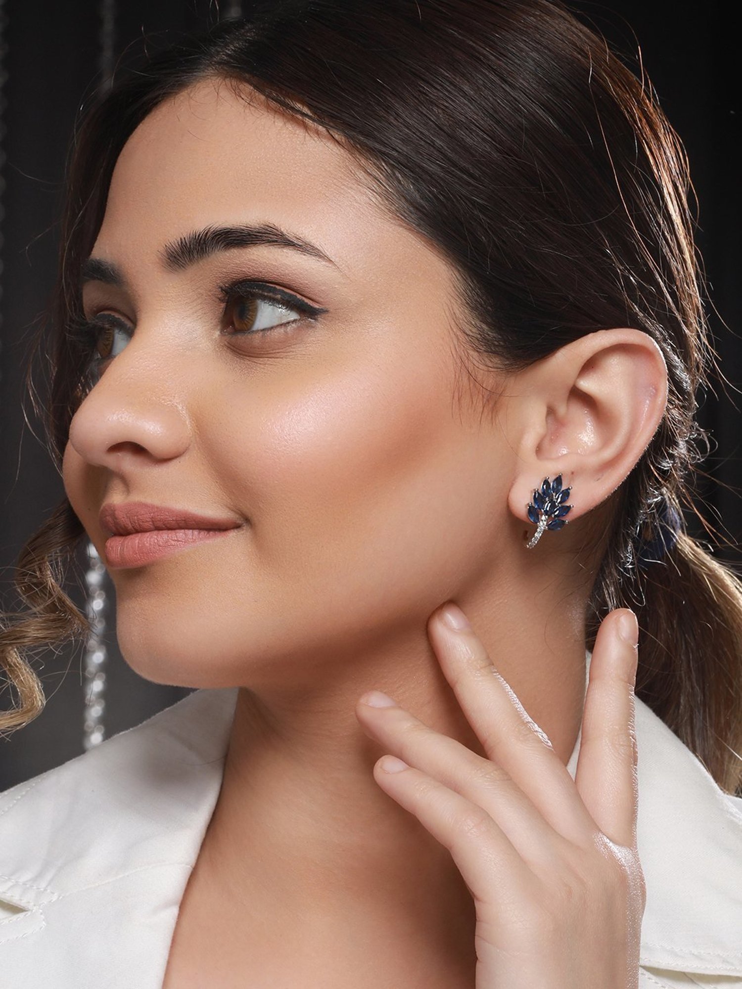 Saraf RS Jewellery White Blue AD Studded Studs Earrings