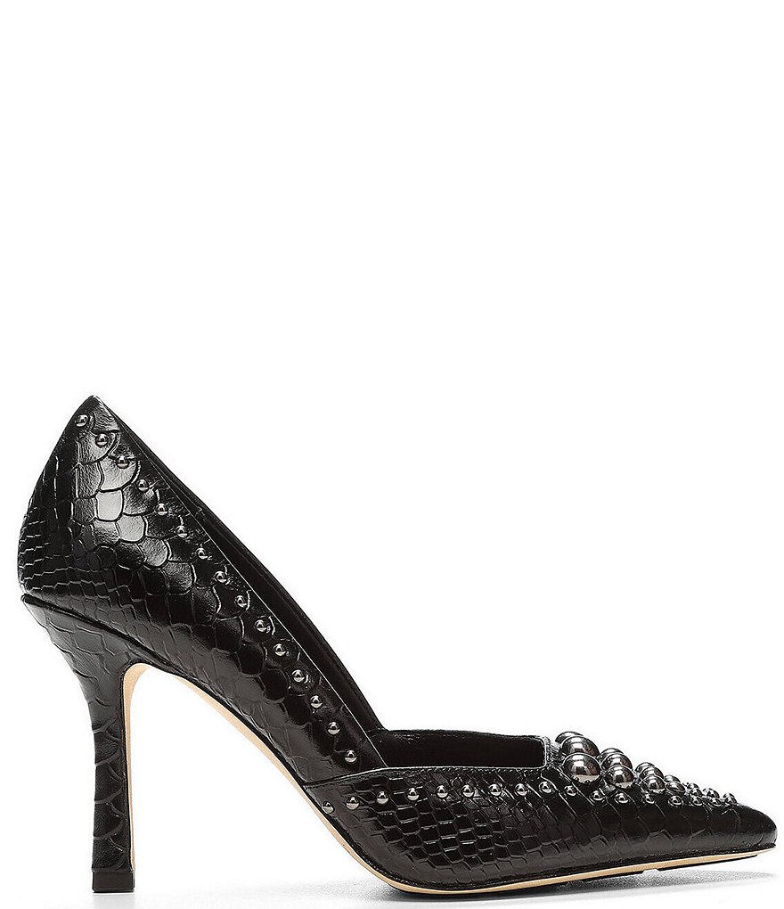 Donald Pliner Pola Snake Embossed Studded Leather Dress Pumps