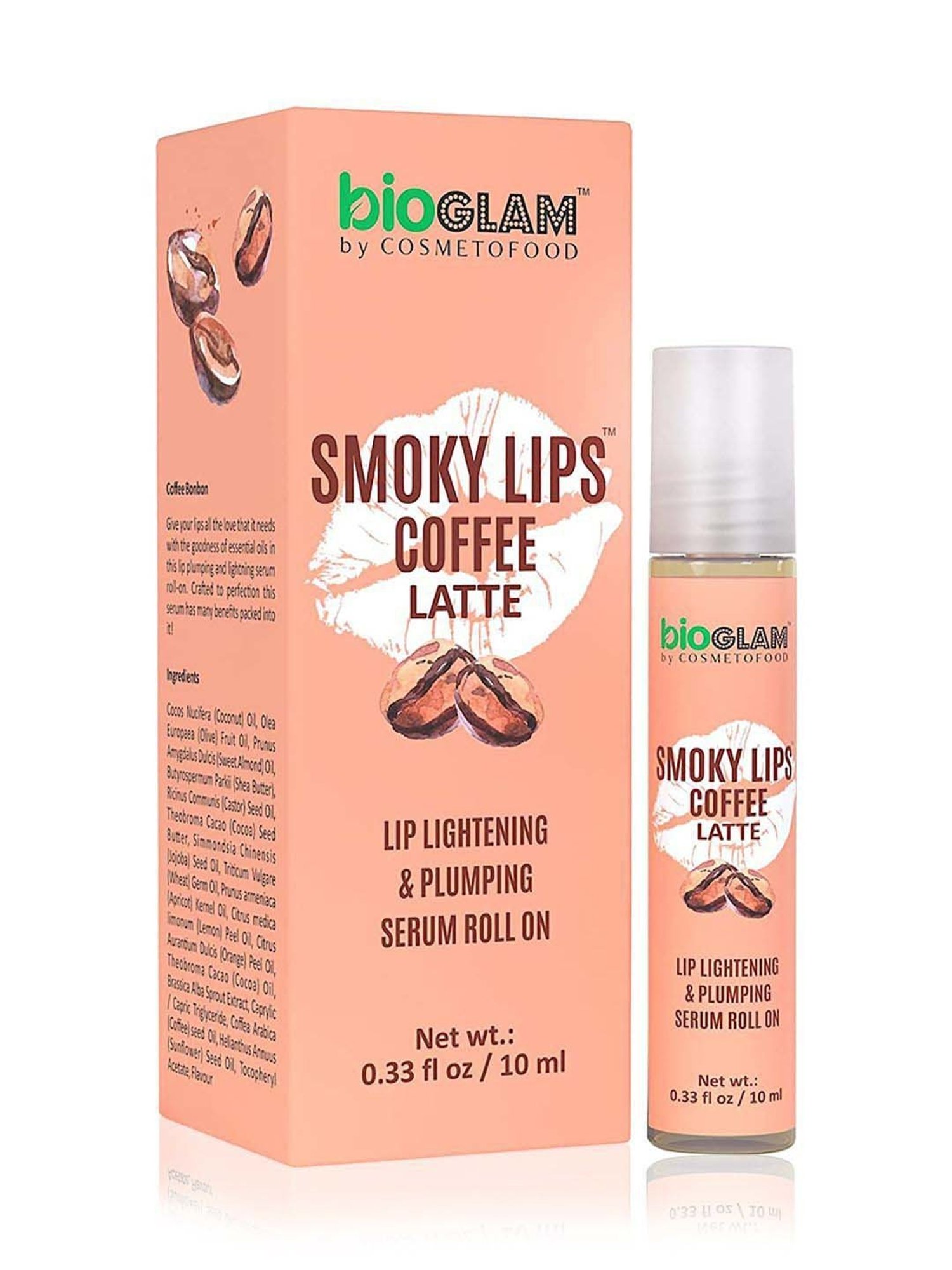 Cosmetofood Bioglam Smoky Lips Coffee latte Lighten and Plump Serum Roll-On For Plump Lips - 10 ml