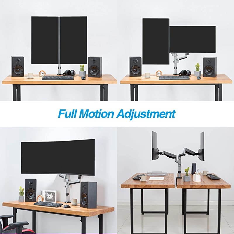 Dual 1327 Stacked Monitor Arm Desk Mount fits Two FlatCurved Monitor Full Motion Height Swivel Tilt Rotation Adjustable Monitor Arm VESACClampGrommetCable Management
