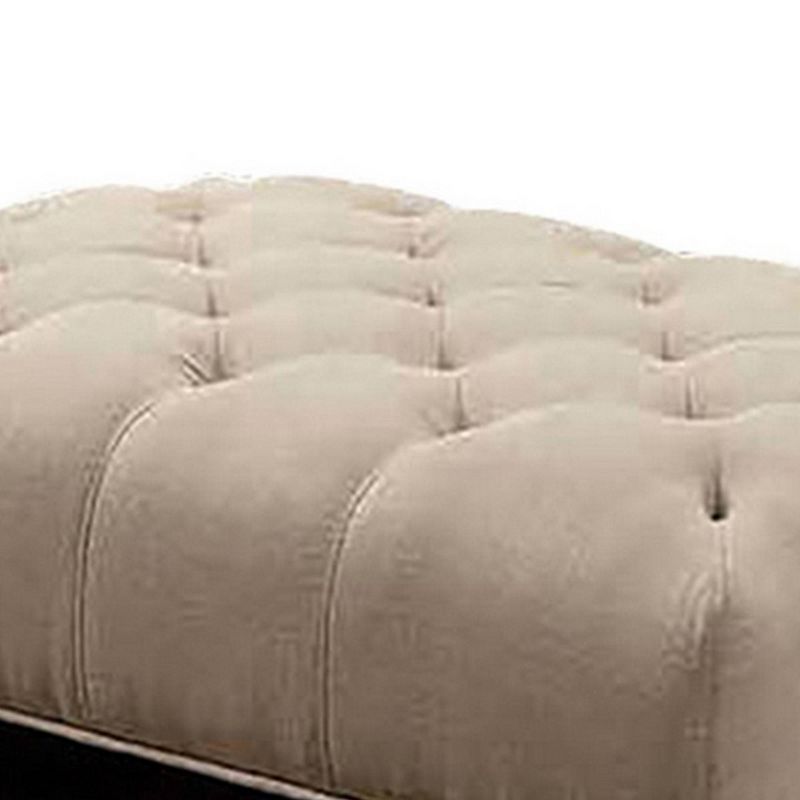 40" Ottoman with Button Tufted Padded Seat Beige/Black - Benzara