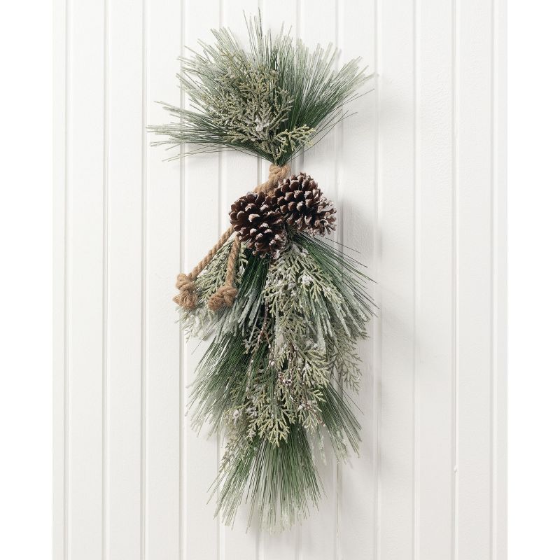 Sullivans Artificial Ice Pine and Cedar Wall Swag 30"H Green