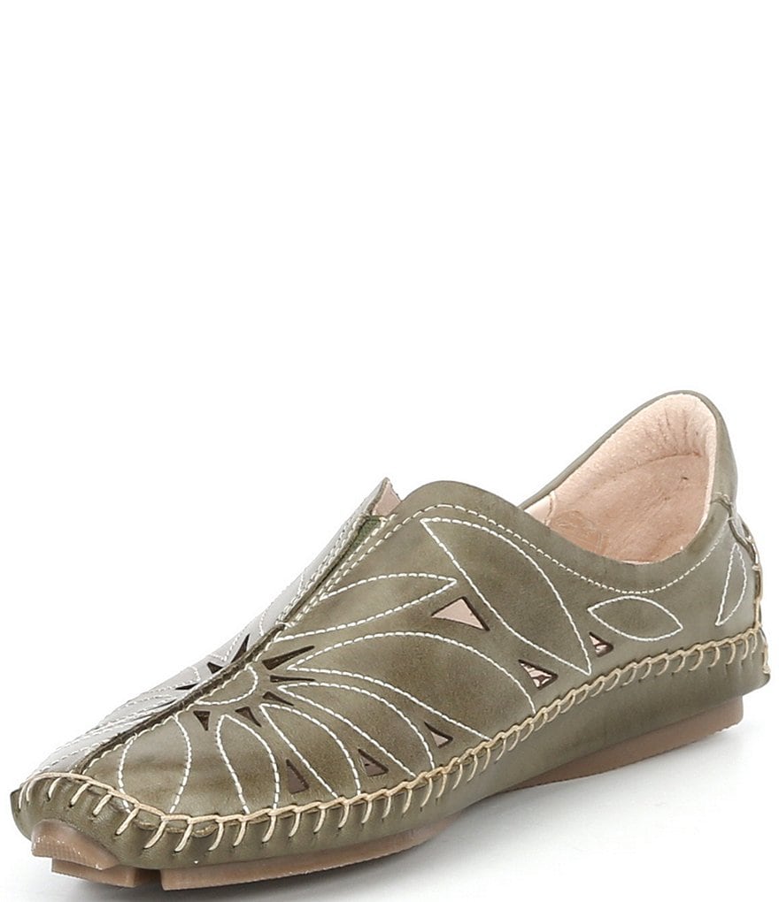 Pikolinos Jerez Floral Leather Cut-Out Detail Slip-On Moccasins