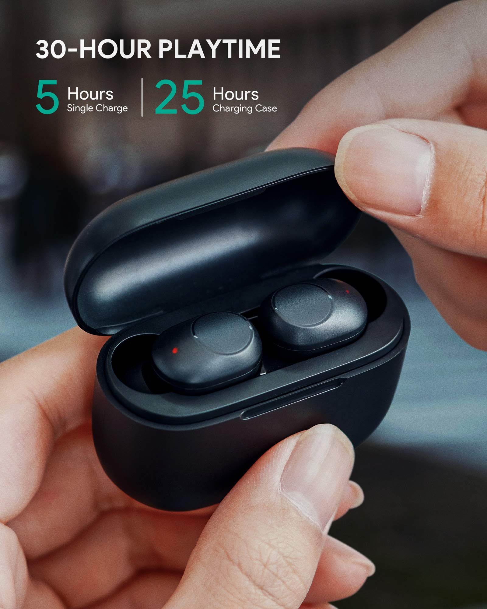 AUKEY EP-T31 True Wireless Earbuds, Bluetooth 5 Headphones Wireless Charging Case, in-Ear Detection, 30H Playtime, IPX5 Water Resistance, Type-C Low Latency Stereo Earphones for iPhones Android Black