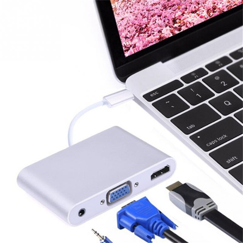 3in1 USB C HUB Type-C  to HDMI VGA Audio Dock, Support 4K HDMI Video Output USB-C Thunderbolt 3 for MacBook, ChromeBook, Galaxy S8/S8+/S9/S9+/S10/S10+/S20/Note8/Note9/Note10.