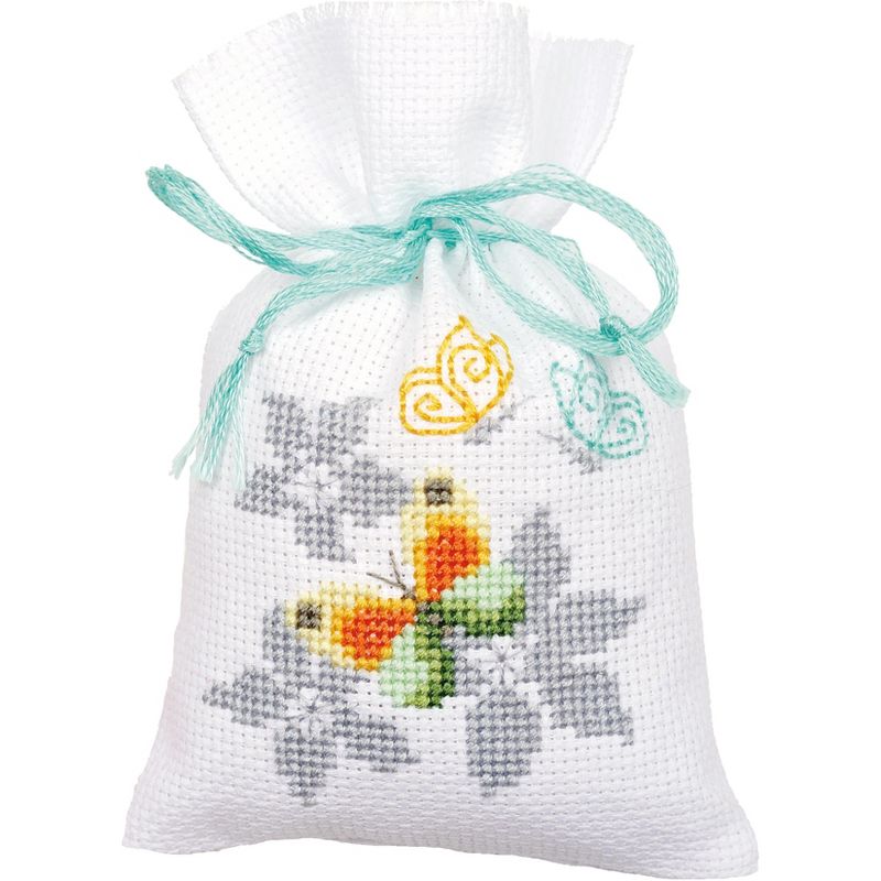 Vervaco Sachet Bags Counted Cross Stitch Kit 3.25"X4.75"-Butterflies (18 Count) 3/Pkg