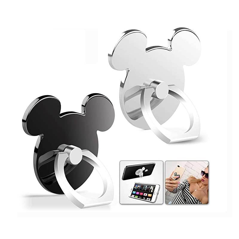 Cell Phone Ring Holder (2 Pack) High Viscosity Finger Stand Grip Reusable Washable 360 Rotation Universal Smartphone Kickstand for iPhone ipad Samsung Google HTC Most (BlackSilver) by
