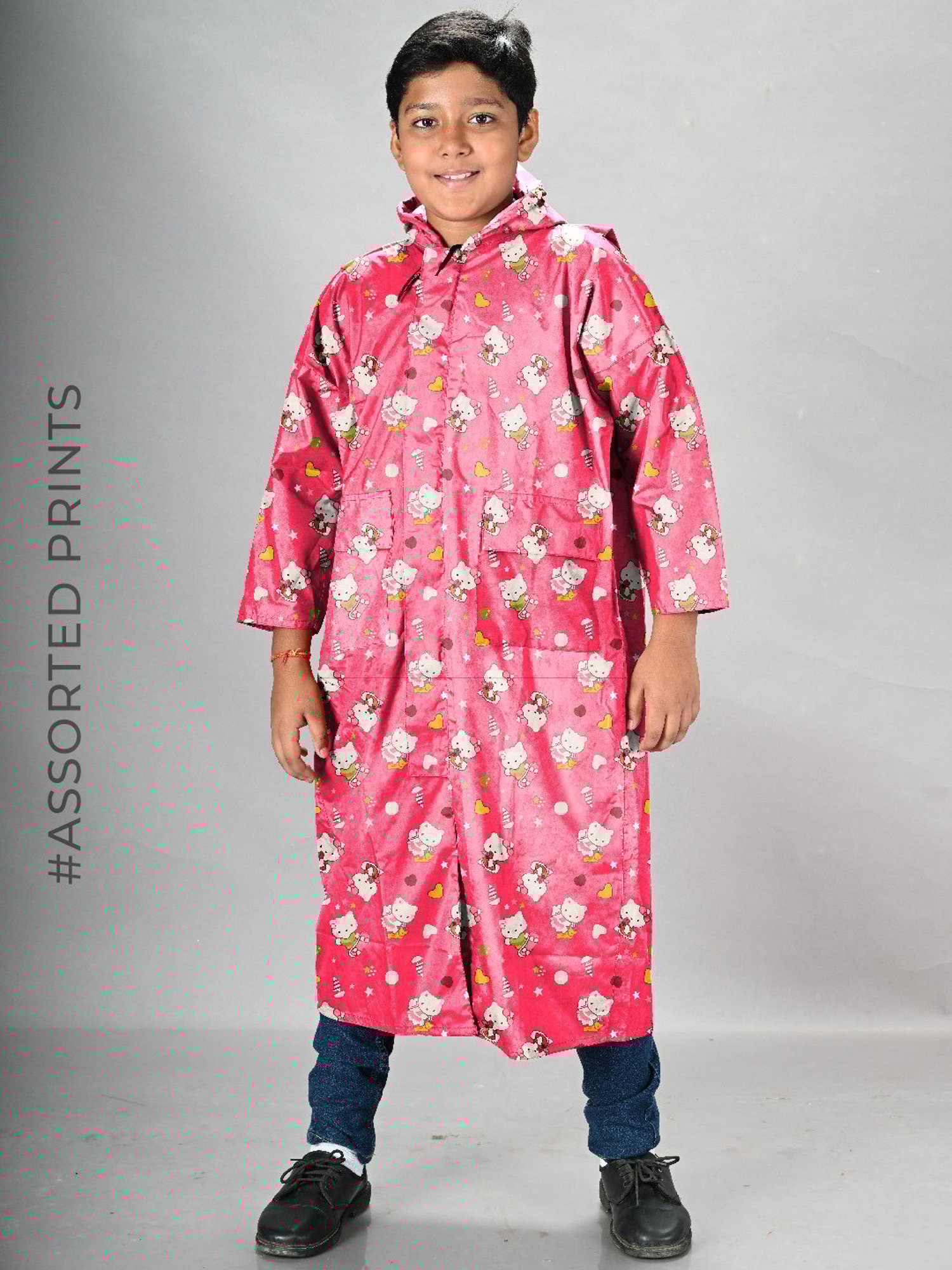 Little Surprise Box Kids Pink Printed Full Sleeves Raincoat