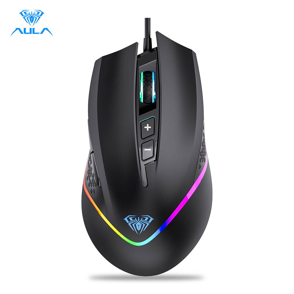 AULA F810 RGB Backlit Mouse 7 Buttons Macro Programmable 6400 DPI Hollow Ergonomic Optical Wired Gaming Mouse for PC Computer Desktop Laptop