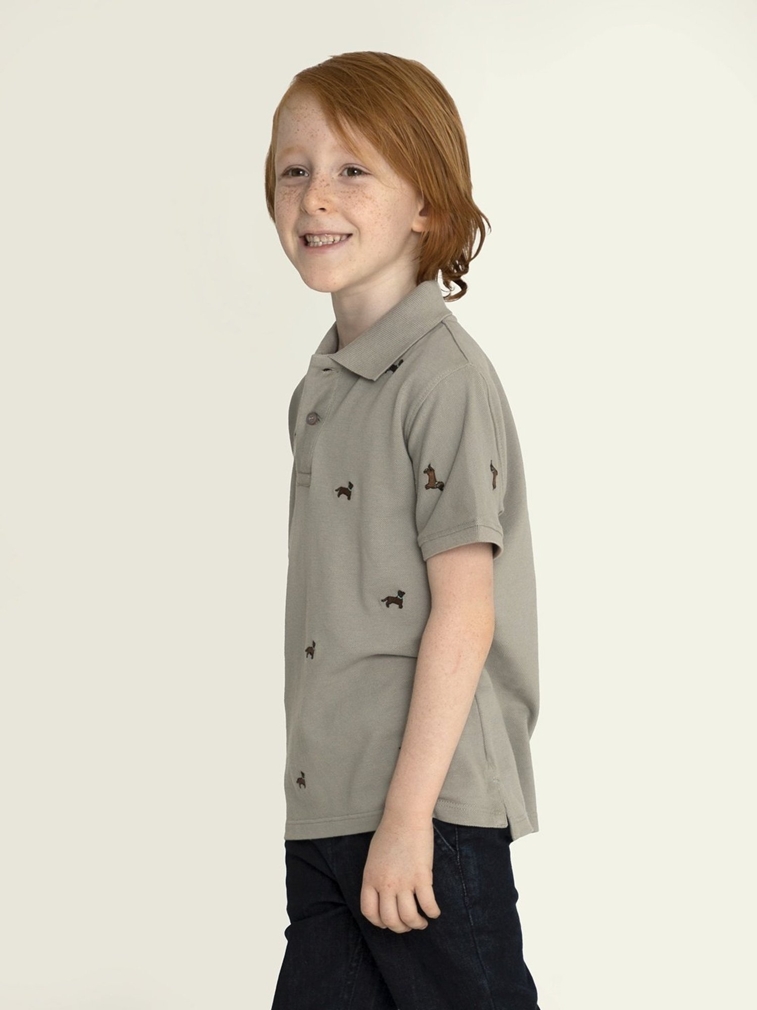 Cherry Crumble By Nitt Hyman Kids Grey Embroidered  Polo