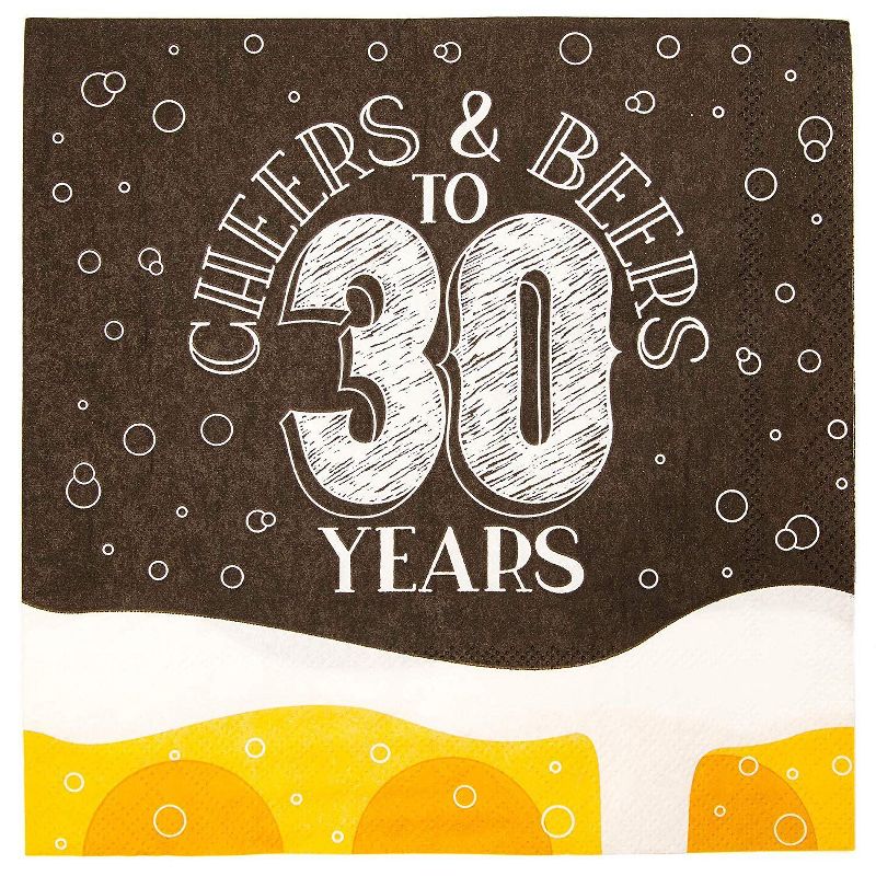 Sparkle and Bash 100Pcs Cheers Beers to 30 Years Disposable Paper Napkin 6.5" for Birthday Party D'ecor Supplies