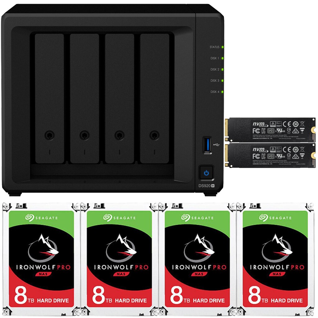 Synology DS920+ DiskStation with 8GB RAM and 48TB (4 x 12TB) of Seagate Ironwolf PRO Drives and 1TB (2x500GB) NVMe Cache Fully Assembled and Tested By CustomTechSales