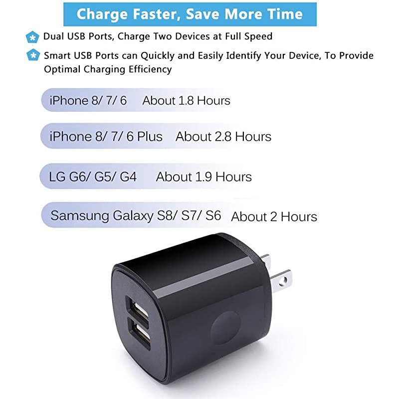 Charger Plug, 5Pack  Dual Port USB Wall Charger Quick Charger Adapter 2.1A Fast Charging Block Brick Power Cubes Compatible with iPhone 11 XR X 8 7 6 Plus, iPad, Samsung S9 S8 S7, Android,Kindle