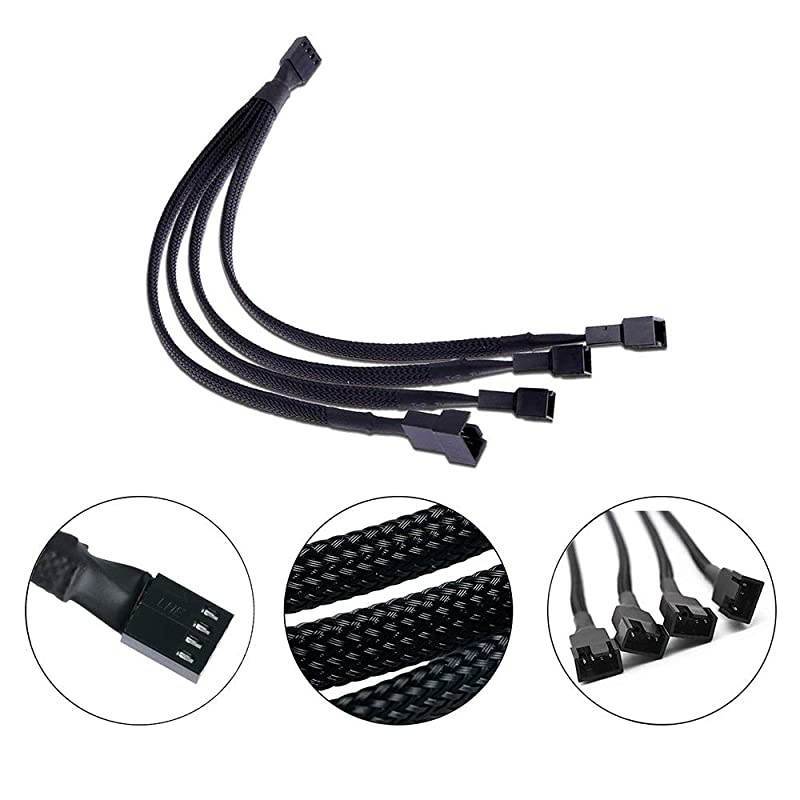 PWM Fan Splitter Cable 4 Pin Black Sleeved Case Fan Splitter Cable 1 to 4 Converter Braided Y Splitter Computer PC Fan Extension Power Cable 105 Inches 2 Pack