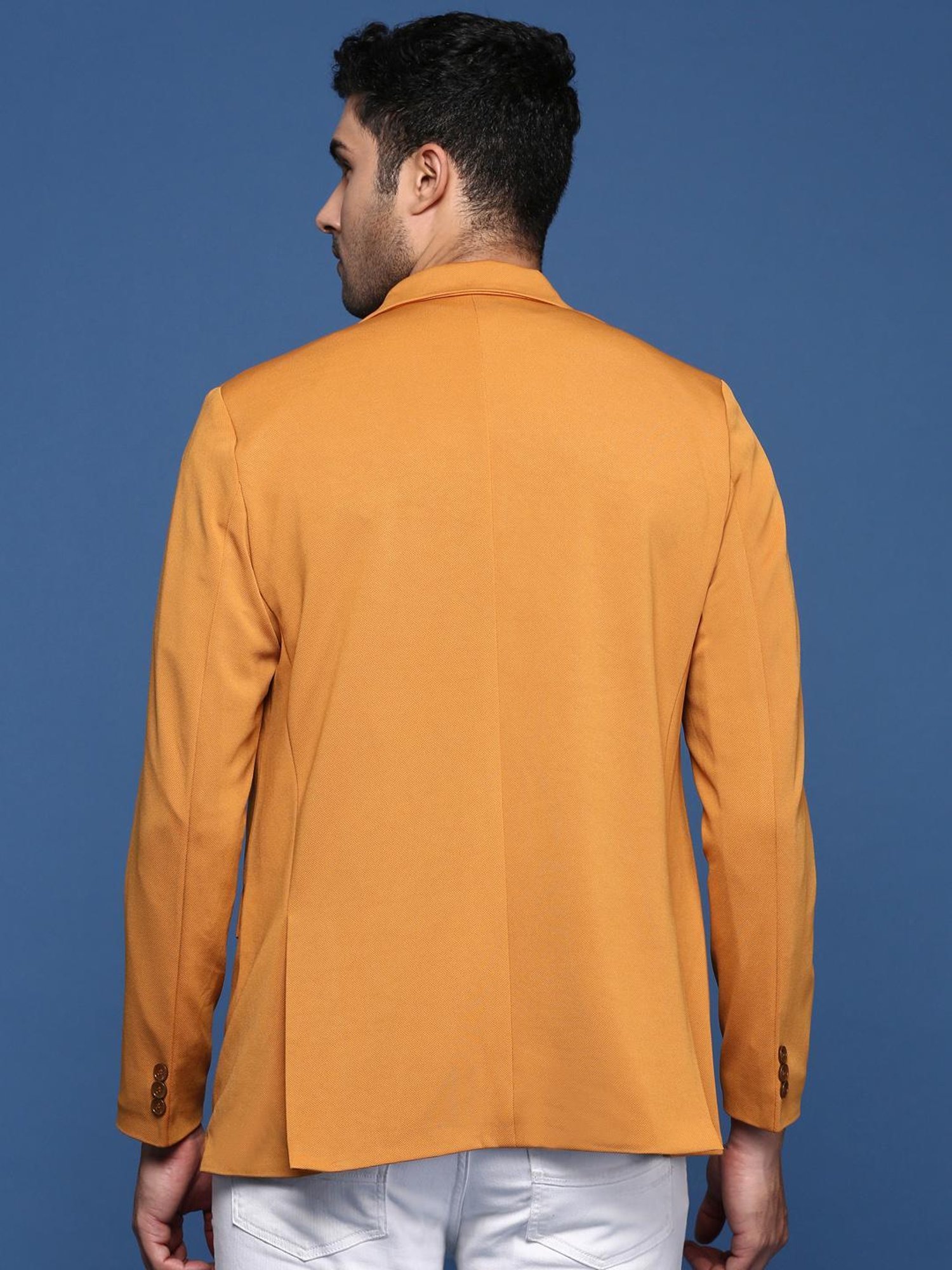 Showoff Mustard Cotton Slim Fit Blazer