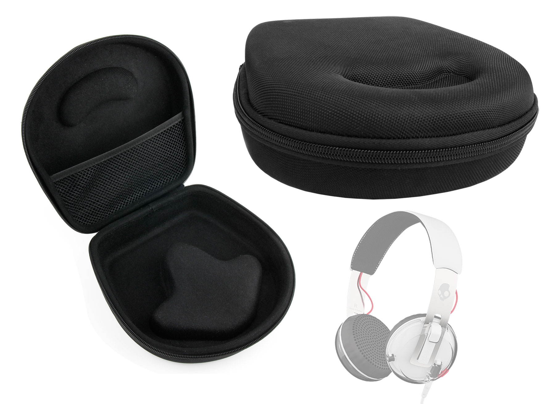 DURAGADGET Hard 'Shell' EVA Headphone Case in Black - for the SkullCandy Grind / Uprock / Hesh 2 Headphones - with Internal Netted Accessories Pocket And Contoured Mould Interior