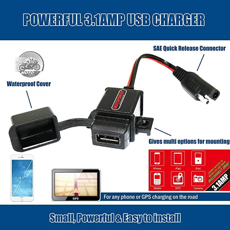 MP0609 31Amp Motorcycle USB Charger SAE to USB Adapter