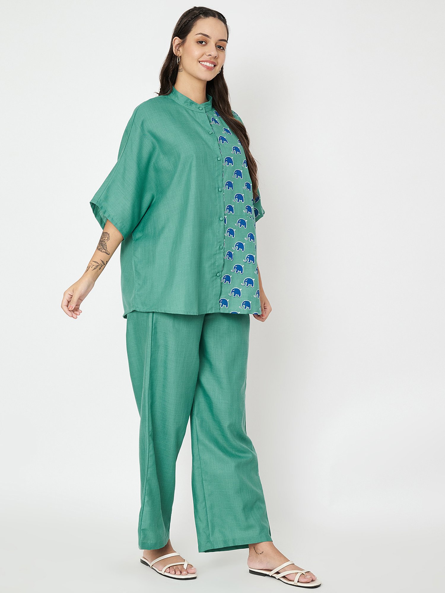 9rasa Green Shirt With Pant Set