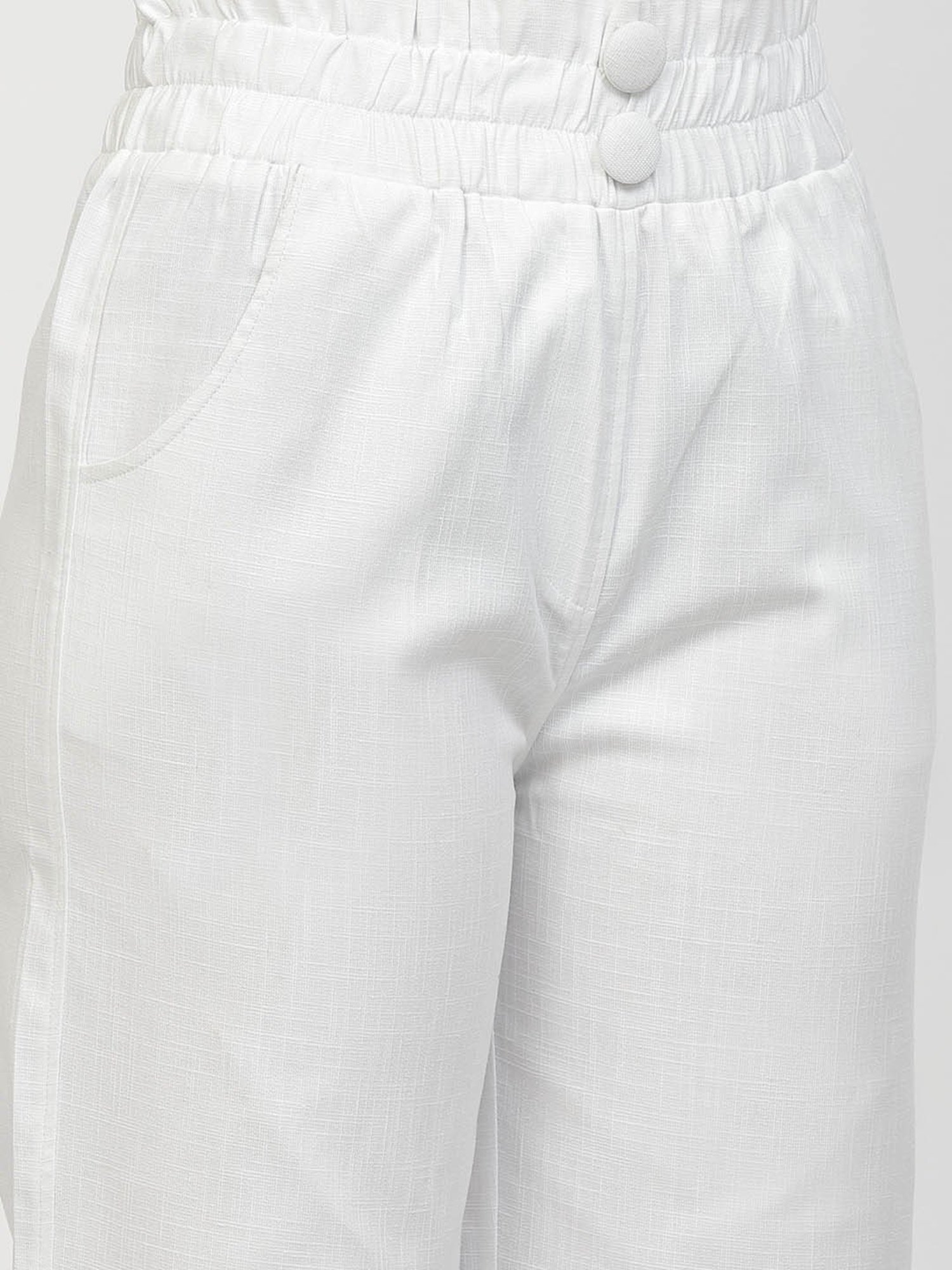Westwood White Relaxed Fit Mid Rise Crop Pants