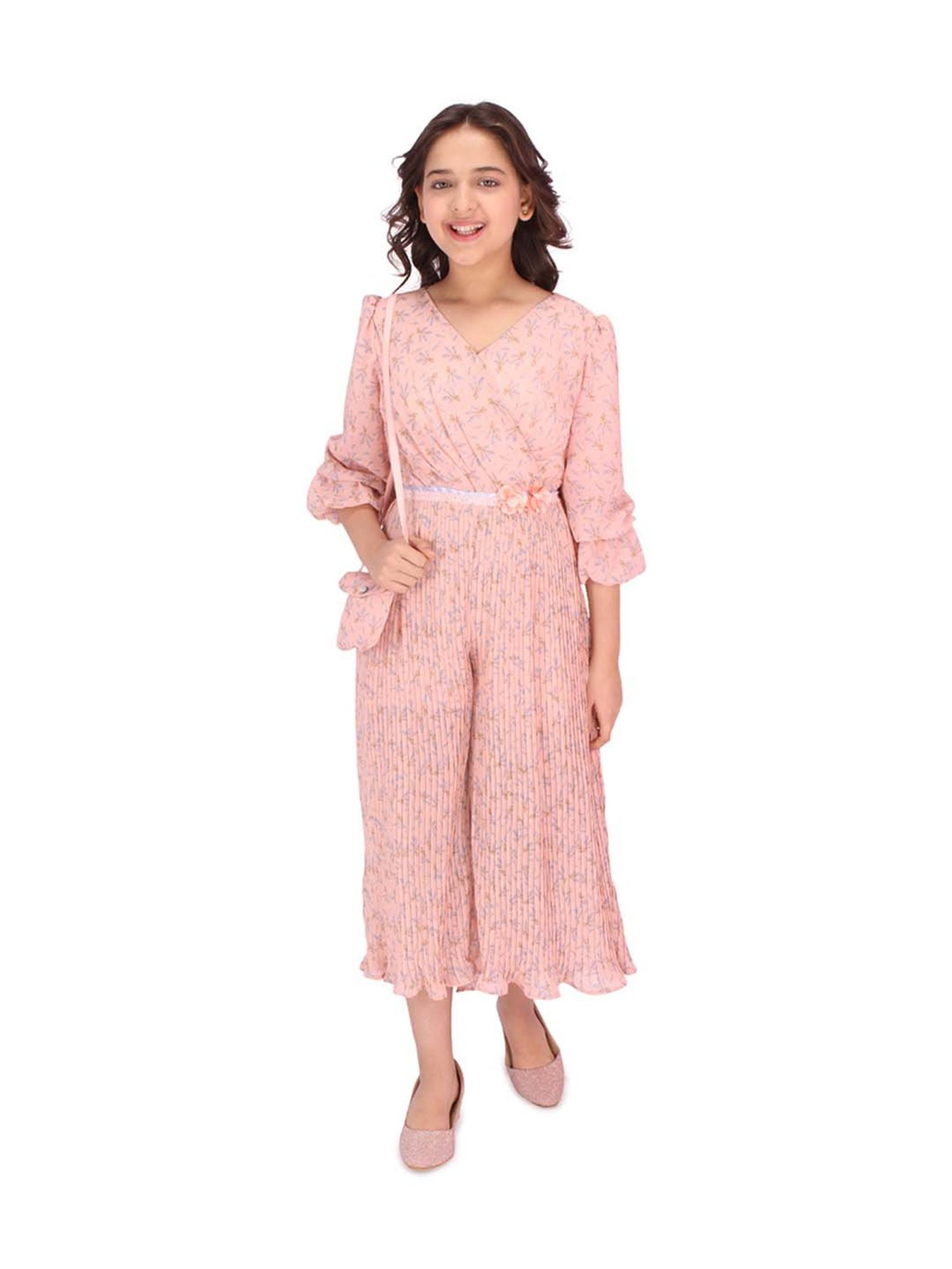 Cutecumber Kids Peach Printed Jumpsuit