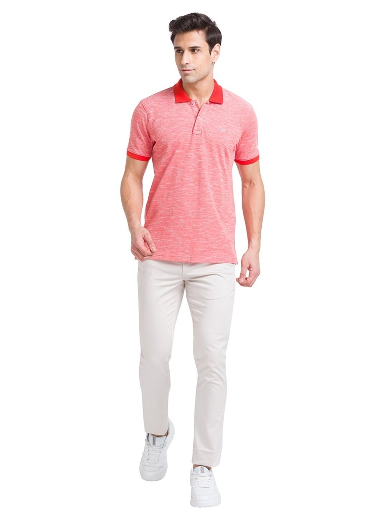 Park Avenue Red Slim Fit Self Pattern Polo T-Shirt