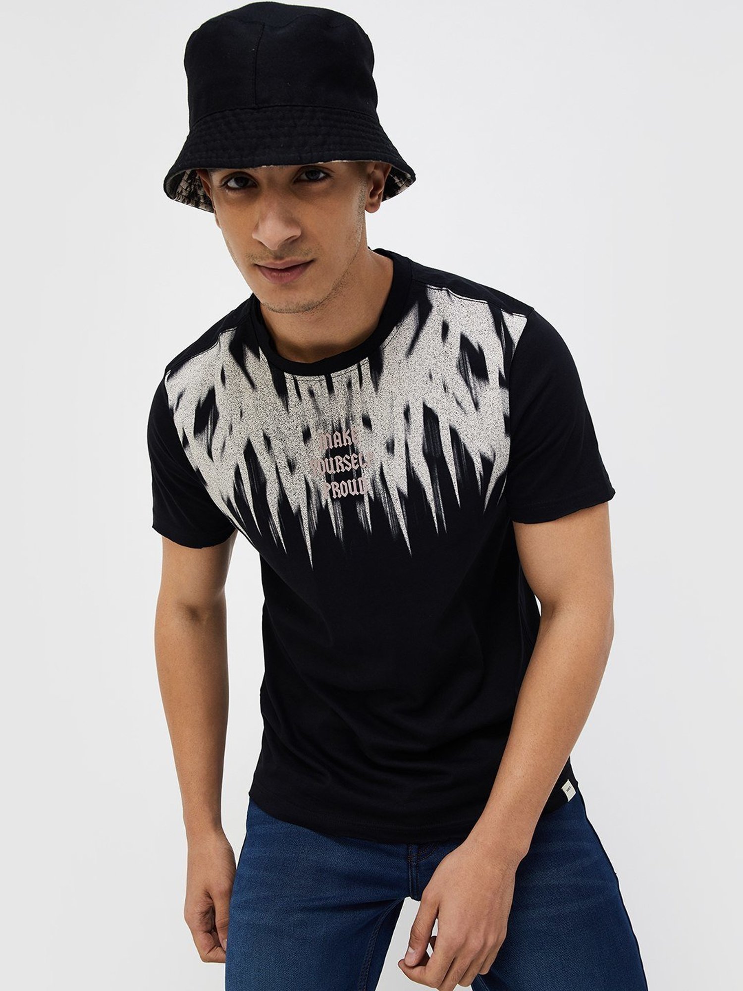 Forca By Lifestyle Black Cotton Regular Fit Printed T-Shirt
