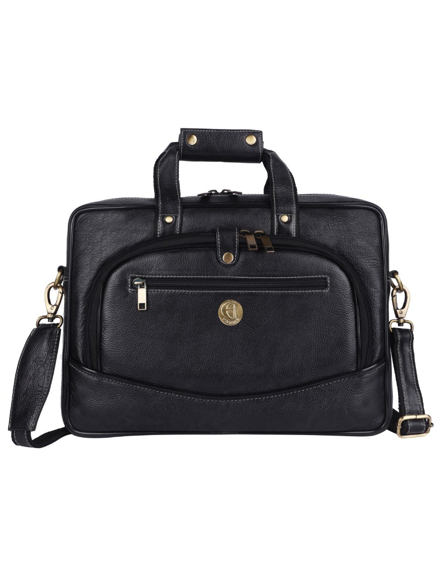 HiLEDER 100% Pure Genuine Leather Briefcase Laptop Messenger Office Bag for Men & Women, Black