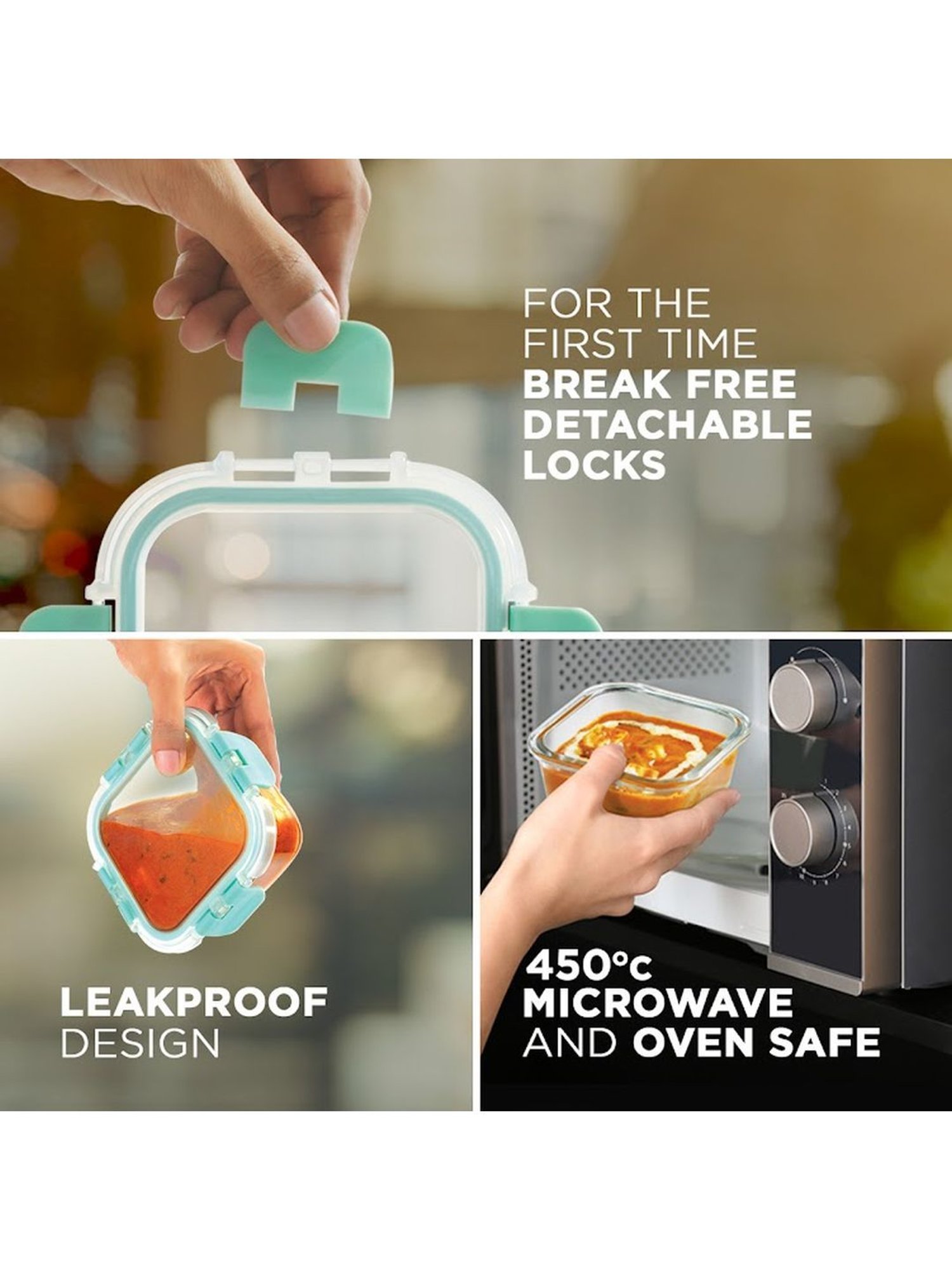 Borosilicate Glass Lunch Box Microwave Oven Safe with Detachable Lock and Jute Tiffin Bag