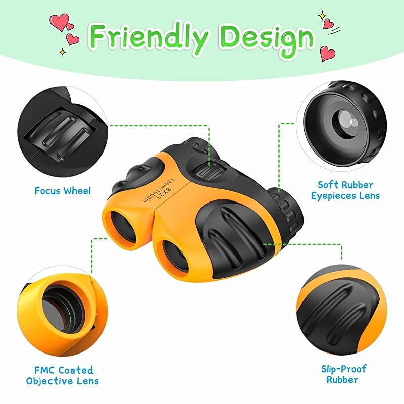 Binoculars for Kids Outdoor Toys for 312 Years Old Kids 8X21 High Resolution Compact Waterproof Bird Watching Foldable Binocular Perfect for TravelCampingHikingBirthday XmasOrange
