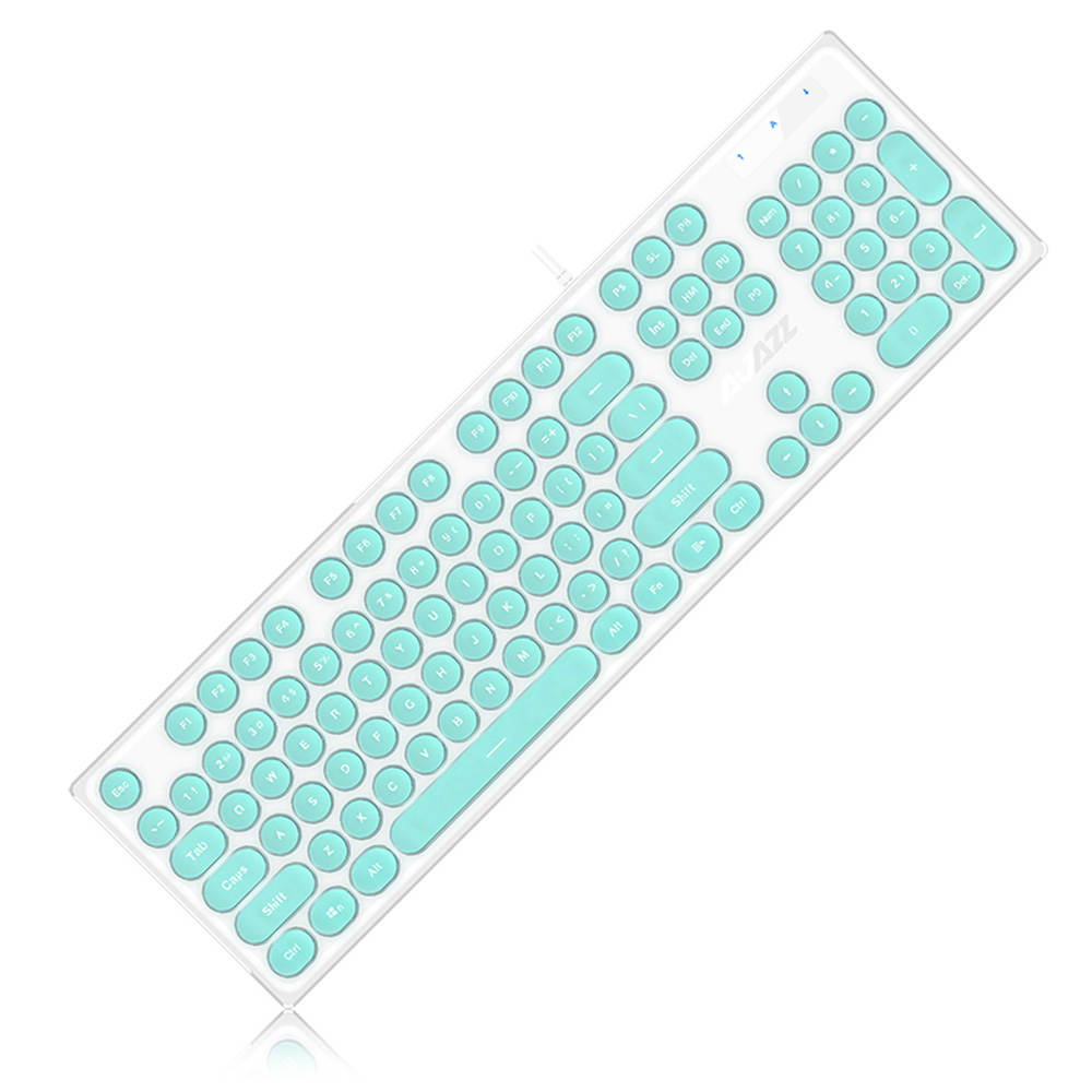 Wired Keyboard Retro Punk Round Keycap Mute White Backlit Ergonomic Slim Keyboard for Office Gamers Programmers Typists Laptop Computer