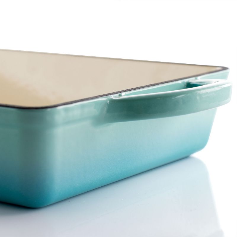 Crock Pot Artisan 13 Inch Rectangular Enameled Cast Iron Bake Pan in Aqua Blue