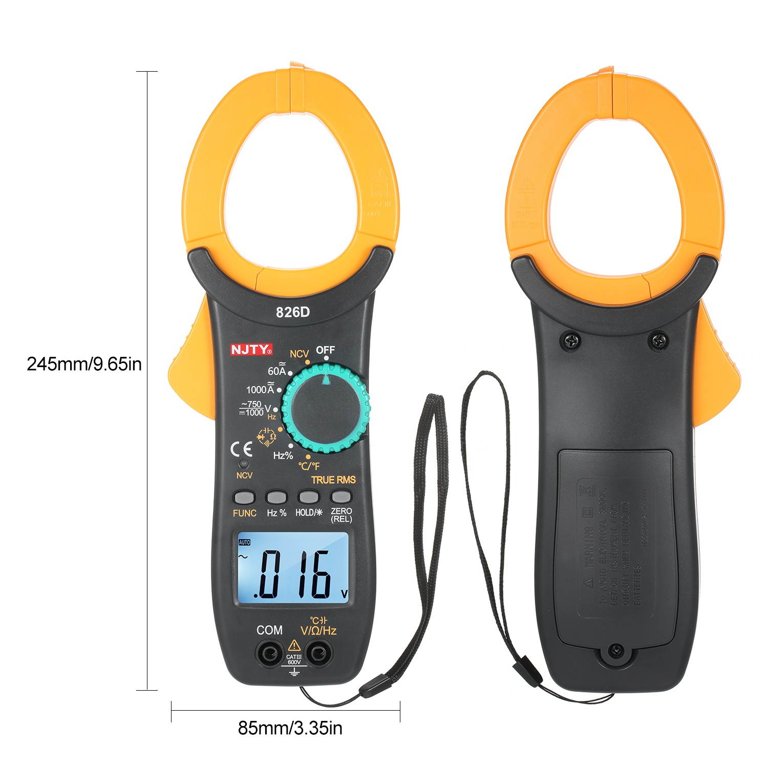 NJTY 826D 1000A AC Clamp Meter Auto Range 6000 Counts 1.9-inch LCD Digital AC True RMS NCV Clamp Type Universal Meter Multipurpose for Measuring DC/AC Current DC/AC Voltage Temperature Resistance