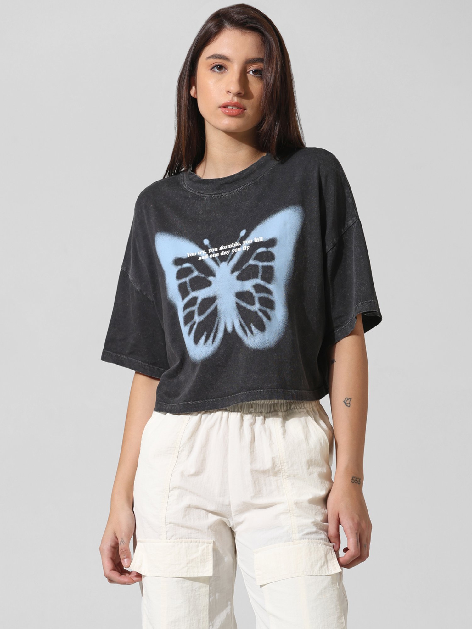 Only Black Cotton Graphic Print Oversized T-Shirt