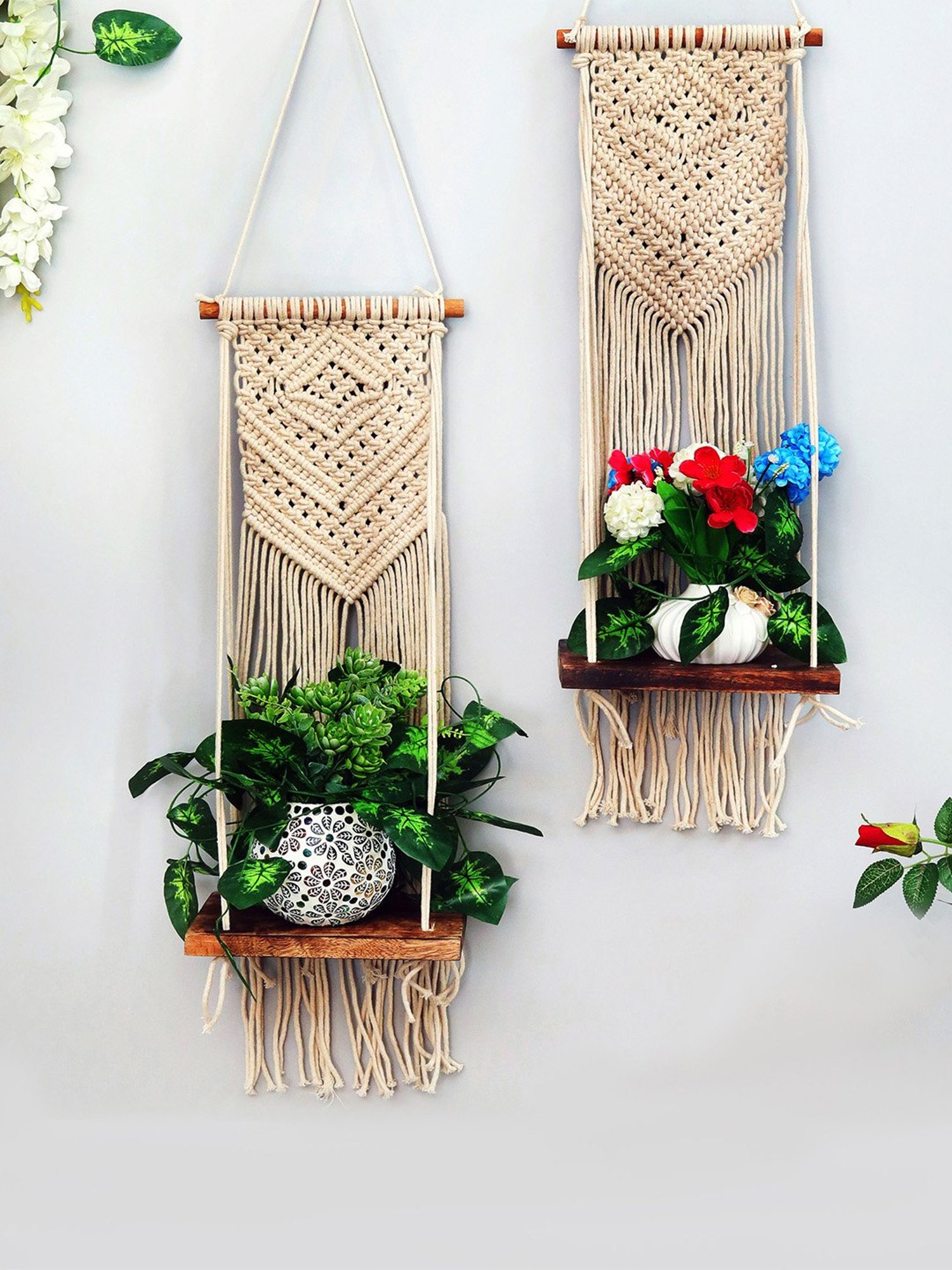 Homesake White Fabric Wall Hanging Shelf - Set of 2