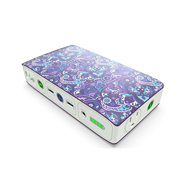 Bolt 58830 mWh Portable Phone Laptop Charger Car Jump Starter with AC Outlet and Car Charger Violet Paisley
