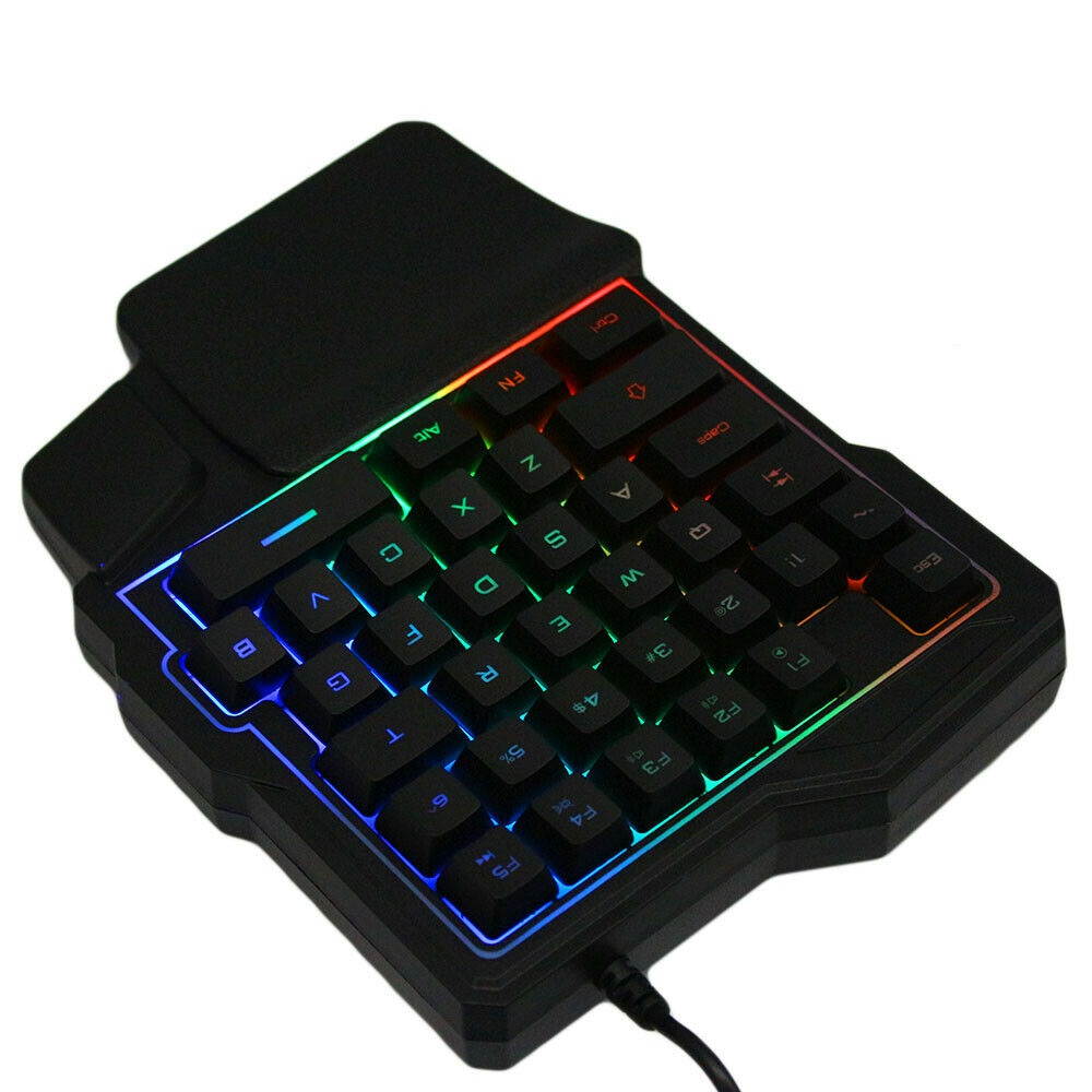 Mini One-Handed Gaming Keyboard RGB Led Backlit USB Wired Game 35 Keys Accessory