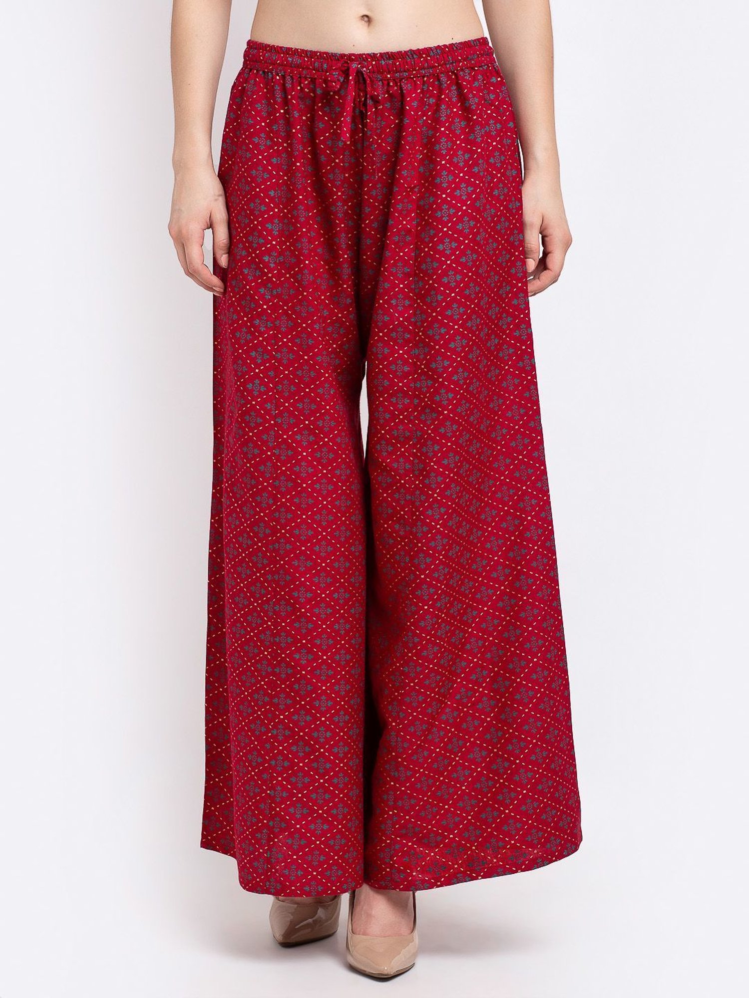 Gracit Maroon & Peach Printed Palazzos - Pack Of 2