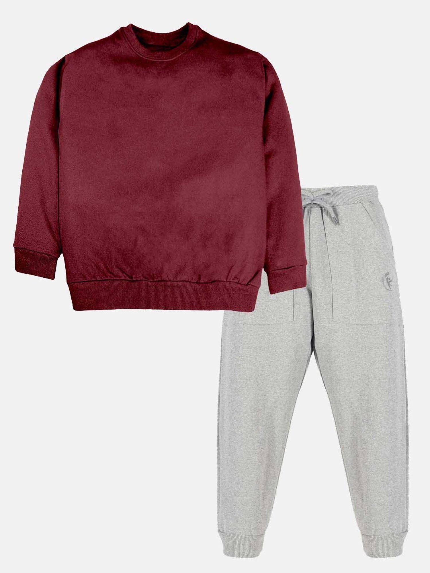 Kiddopanti Kids Maroon & Grey Regular Fit Full Sleeves Sweatshirt Set