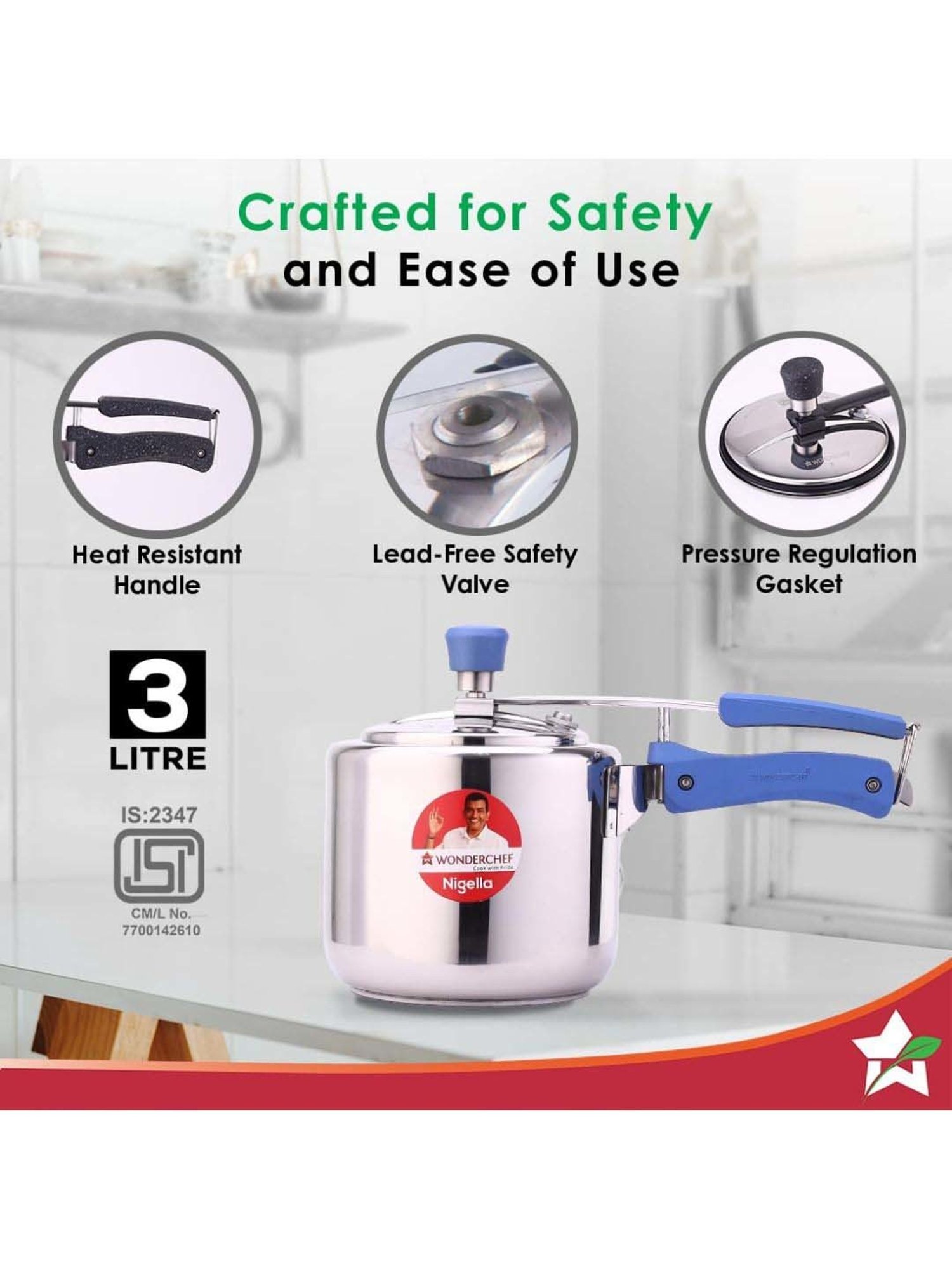 Pigeon Silver Stainless steel Pressure Cooker (10 L)