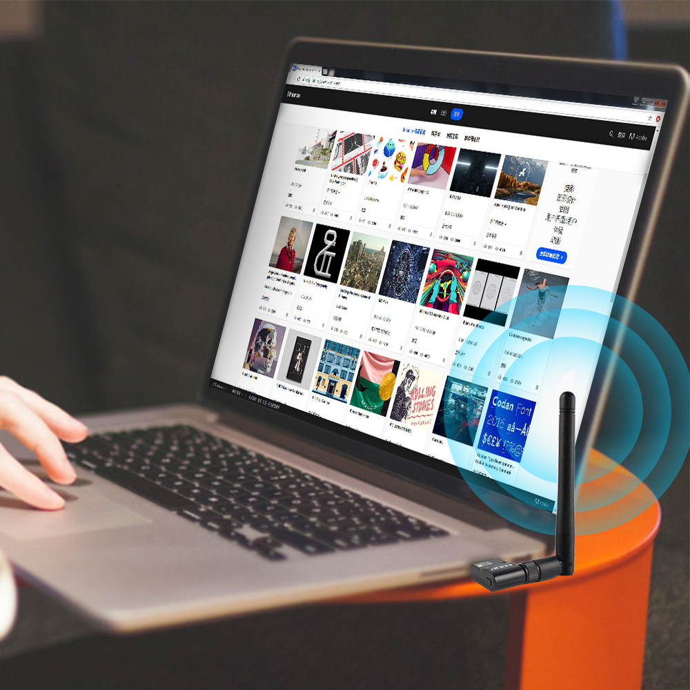 Dual Band Wireless Wifi USB Ethernet Adapter 2dBi Antenna for Laptop/PC 2.4+5.8GHz 600Mbps WiFi Receiver for Windows Mac - Black